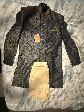 Indo Western Kurta , Manyavar Brand, XL 105 CM , Navy Blue